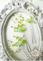 Кристални булчински фуркети - украса за коса в зелено Green Ivy by Rosie